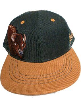 Aksels Kids Bison Flat bill Snapback Hat Trucker Cap Green Tan Under Brim Hooves